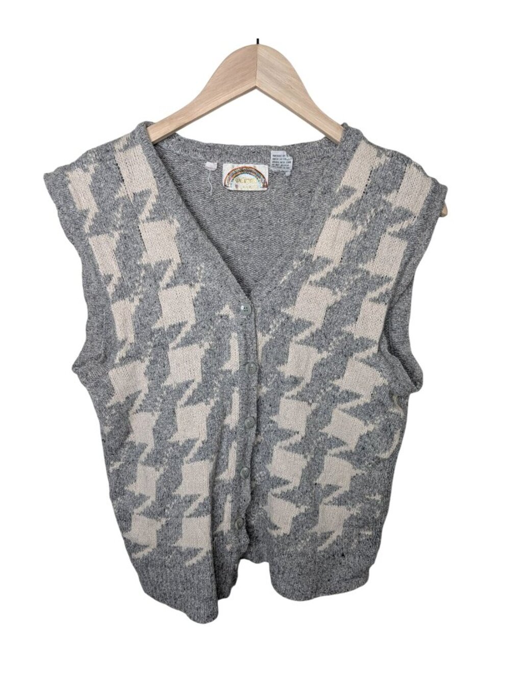 Vintage Eclipse Gray Houndstooth Angora Silk Blend Knit Vest Medium